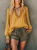 2026 Europeu e Americano transfronteiriço Amazon site independente feminino nova moda casual elegante cor sólida gola V blusa camisa