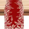 Caminho de mesa de linho estampado de Natal transfronteiriço, decoração de atmosfera festiva, toalha de mesa com estampa de árvore de Natal e boneco de neve atacado