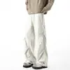 Pantalones Cargo Funcionales de Paracaidista para Hombre, Tendencia Primavera y Otoño Estilo High Street Americano, Diseño Plisado, Pantalones Anchos Versátiles Casuales, Negro