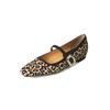 Sapatos Mary Jane Pequenos com Pelo de Cavalo Estampa de Leopardo Sexy 2024 Primavera Sapatilhas Fivelas Quadradas de Metal Couro Genuíno Sapatos Macios com Bico Quadrado para Mulheres