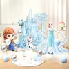 Montagem de cena de decoração de aniversário com tema Frozen, com tema da princesa Elsa para festa de meninas, fundo de castelo, painel de KT personalizado