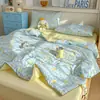 Juego de Cuatro Piezas de Colcha de Verano Antibacteriana Grado 7A para Maternidad e Infancia, Colcha de Gasa Lavada Arrugada Individual/Doble para Aire Acondicionado, Colcha de Regalo al por Mayor