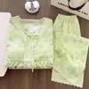 Pijama de mujer estilo princesa dulce para primavera y otoño, algodón con estampado de nubes y ribete de encaje, de manga larga, con copas en el pecho, conjunto de ropa para casa, se puede usar fuera