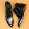 Botines Chelsea para Hombre de Cuero Genuino Brillante Botas de Cuero Británicas Botines Cortos de Punta Alta Zapatos de Cuero de Negocios Botas de Cuero Patentado para Hombre