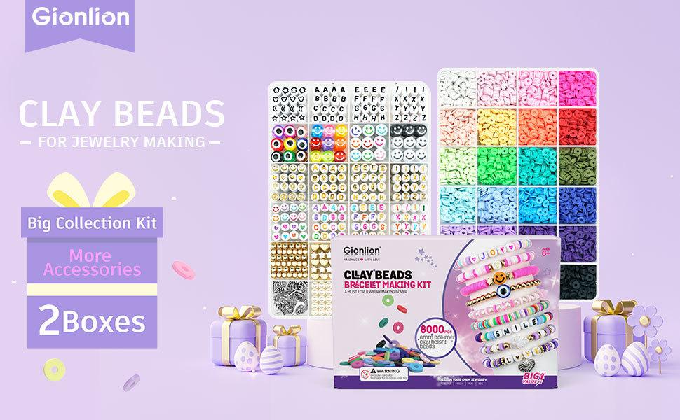 Gionlion Clay Beads Kit 2 Boxes Bracelet Making Kit Polymer Clay Beads for Jewelry Making