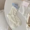 Meias de Cano Médio com Laço Estilo Coreano 2026 para Mulheres, Meias de Renda com Ruffle em Tela Estilo Lolita, Meias Versáteis para Meninas Doces