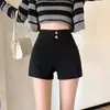 Shorts de traje negros de cintura alta para mujer, nuevo estilo otoño e invierno 2026, adecuados para usar con botas, hot pants de línea A