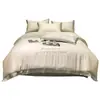 Juego de ropa de cama de cuatro piezas de seda helada lavada de alta gama con bordado, tacto lujoso, funda de edredón de verano, sábana bajera, juego de tres piezas para cama individual