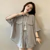 Conjunto de moda de verano para mujer talla grande: Camisa polo de manga corta y shorts de pierna ancha