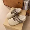 Sandalias de lino tejidas de corte bajo para mujer, nuevos mules cerrados con correa de hebilla vintage otoño 2026, zapatos Birkenstock de suela gruesa