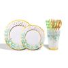 Decoración para fiesta temática de hojas verdes, plato de papel desechable, toalla de papel, vaso de papel, cuchillo, tenedor y cuchara, suministros para arreglos de fiesta de cumpleaños