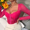 Comércio exterior novo transfronteiriço sexy renda perspectiva malha busto espartilho de barbatanas V-neck top hot girl para mulheres 10776