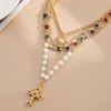 Colar Europeu e Americano Transfronteiriço com Pedras Strass, Contas de Pérola, Estilo Retrô Francês, Corrente de Clavícula Personalizada, Colar de Luxo Leve e de Alta Qualidade para Mulheres