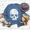 Top con estampado de calaveras, cuello redondo, holgado, manga larga, suéter casual para mujer
