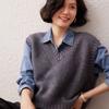 2025 Nuevo Otoño e Invierno Color Puro Cachemir Tejido Trenzado Chaleco de Punto para Mujer Suelto Aspecto Adelgazante Capa Gruesa Cintura Chaleco Moda Ropa Exterior