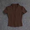 Ropa de Yoga para Mujer, Nuevo Estilo de Verano Camiseta Ajustada, Top Deportivo con Cremallera de Manga Corta, Ropa Profesional para Correr, Pilates, Fitness
