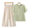 Traje retro de verano para mujer, madre de mediana edad, conjunto de dos piezas de verano para mujeres de mediana edad y mayores, estilo chino, de manga corta