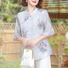 Vestido de madre de estilo chino, novedad de verano de 2024, camisa pequeña de estilo nacional para mujeres de mediana edad, top con botones y tapeta inclinada, traje fino, nuevo estilo