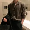 Cárdigan de punto con solapa y botones de estilo maduro de moda para otoño e invierno para hombre, ajuste casual holgado, chaqueta de punto relajada con hombros caídos