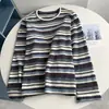 Ropa de Invierno Cómoda~ Sudadera de Manga Larga Rayada con Forro de Felpa Cálido y Estampado Floral de Piel de Conejo, Top Holgado Casual Adelgazante Estilo Coreano Moderno