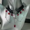 Colar de Corrente para Clavícula com Pingente de Gota d'Água Flor Escura Personalizado com Contas de Cristal em Camadas Doce e Cool Sexy Elegante Europeu e Americano High-End Tendência
