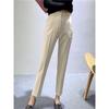 Moda: Calças Femininas Casuais Slimming Cigarette de Cintura Alta Retas Novas de Verão em Off-White