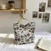 Bolsa Tote de Lona Floral Retrô Feminina Grande Capacidade Bolsa de Mão Simples para Estudante e Trajeto Bolsa de Ombro Única Versátil Bolsa de Compras