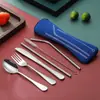 Conjunto de Canudos de Aço Inoxidável Amazon Faca Garfo Colher Hashi Conjunto de Canudos Bolsa de Talheres Portátil Viagem Conjunto de 7 Peças