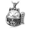 Colgante vintage de alta gama con forma de gato de la suerte de Chiba para mujer, imitación de plata tailandesa, con cadena de lana hueca y diseño de gatito.
