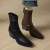 Nuevas botas elásticas adelgazantes de otoño e invierno para comercio transfronterizo, punta cuadrada, tacón grueso, negras y marrones, versátiles botines Martin de tacón medio para el día a día