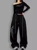 Pantalones Casuales Rosa Mariposa Lavados Desgastados de Street Dance Jazz para Mujer Verano Caída Sueltos Perezosos Pierna Ancha Pantalones Deportivos
