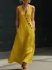 Vestido de Tirantes Casual de Algodón y Lino sin Mangas con Cuello en V y Botones, Estilo Europeo y Americano, Transfronterizo de TikTok, Primavera/Verano 2026