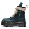 Botas de Motocicleta de Cuero Crazy Horse de Primera Capa Transfronterizas de Color Rojo con Suela Gruesa de 8 Ojales para Mujer 1460 Cremallera Lateral Botines de Cuero Genuino Suela de Plataforma Lengüeta Larga