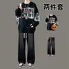 Conjunto de Moletom da Marca Tendência Outono e Inverno Northern Territory Wolf para Homens e Adolescentes, Conjunto Completo com Calça Jeans de Corte Reto para Estudantes do Sexo Masculino
