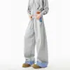 Pantalones de Chándal a Cuadros Estilo Americano con Bloques de Color para Hombres y Mujeres, Pantalones de Pierna Ancha Perezosos Relajados de Otoño, Pantalones Anchos Casuales Sueltos