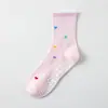Meias de Yoga para Mulheres, Meias de Cano Médio com Corações, Flores, Carinhas Felizes e Cerejas, Meias Profissionais Esportivas de Silicone Antiderrapantes para Pilates