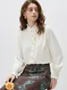 Camisa Elegante Estilo Executivo 2026 Nova Coleção Primavera Moda Feminina Gola Alta Franzida Top Chique e Nobre para Senhoras