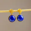 Pendientes Redondos de Lapislázuli Natural Xirui con Baño de Oro en Plata S925 para Mujer, Pendientes de Moda y Únicos, Pendientes de Tendencia de Nicho