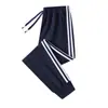 Calça Esportiva Masculina de Alta Qualidade para Primavera e Outono, Calça Longa Casual Jogger com Três Listras, Corte Reto Solto, Calça de Moletom Plus Size para Outono