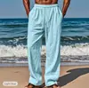 2025 Novos Calças Casuais de Verão Havaianas Masculinas Bolso Cordão Cintura Elástica Liso Confortável Respirável