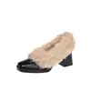 Zapatos de Tacón Silenciosos de 7 cm para Mujer en Invierno Estilo Nuevo Estilo Francés Planos Forrados de Felpa Patrón de Elefante Piel de Vaca Pelo Rizado de Oveja Zapatos de Mujer