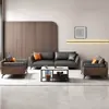 Sofá de Oficina de Lujo Ligero, Moderno Sencillo de Cuero Genuino, Juego de Mesa de Café para Sala de Reuniones de Negocios y Recepción