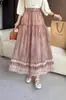Falda Midi Calada con Bordado de Tinta para Mujer, Nuevo Estilo Verano 2026, Cintura Alta Elástica, Falda Plisada tipo Paraguas con Tie-Dye Fluido