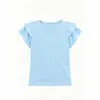Camiseta de manga corta de color liso para niña, nueva de verano, personalizada para comercio transfronterizo, top con volantes de cuello redondo estilo coreano, camisa versátil de manga corta