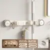 Suporte de parede para esfregão com ventosa, prateleira de armazenamento para banheiro, clipe para esfregão sem furar, gancho para vassoura e esfregão, organizador de armazenamento