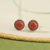 Yuebao Joyería Ágata Roja del Sur Plata de Ley S925 Chapado en Oro Redondo Modernos Simples Elegantes Pendientes Populares Diseño Personalizado