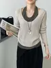 Na Mo Pulso Prólogo Estilo Coreano Bloco de Cores Tricô Falso Duas Peças Top para Mulheres Moda Outono Versátil Gola Halter Top D9053