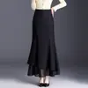 Saia midi de crochê irregular em retalhos estilo sereia para mulheres, nova coleção outono 2026, saia longa fluida e modeladora, elegante e estilosa para o trabalho