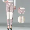 Calças de algodão de lã de camelo para mulheres de meia-idade e idosas Calças slim de inverno para mães com agasalhos elásticos de cintura alta e calças quentes