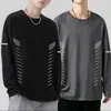 Camiseta de manga larga para hombre de color liso Sorona, versátil, corte holgado, cuello redondo, para primavera y otoño, top casual moderno
